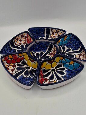 Talavera Pottery Six Piece Pottery Appetizer Set Vibrant Colours Handpainted